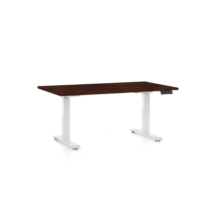 Výškovo nastaviteľný stôl OfficeTech C, 140 x 80 cm, biela podnož, wenge