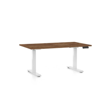 Výškovo nastaviteľný stôl OfficeTech C, 140 x 80 cm, biela podnož, dub silverjack