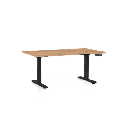 Výškovo nastaviteľný stôl OfficeTech C, 140 x 80 cm, čierna podnož, dub kraft