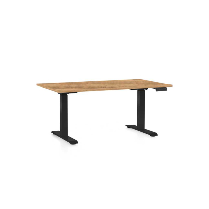 Výškovo nastaviteľný stôl OfficeTech C, 140 x 80 cm, čierna podnož, dub zlatý