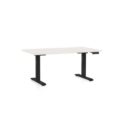 Výškovo nastaviteľný stôl OfficeTech C, 140 x 80 cm, čierna podnož, biely jaseň