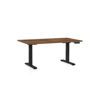 Výškovo nastaviteľný stôl OfficeTech C, 140 x 80 cm, čierna podnož, dub silverjack