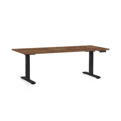 Výškovo nastaviteľný stôl OfficeTech C, 180 x 80 cm, čierna podnož, dub silverjack