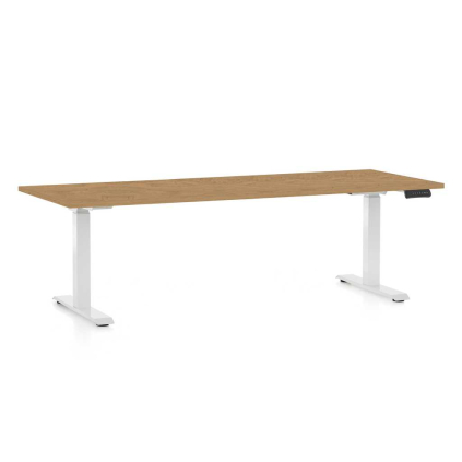 Výškovo nastaviteľný stôl OfficeTech C, 200 x 80 cm, biela podnož, dub kamenný