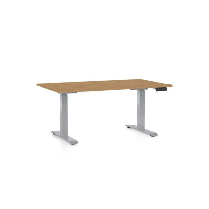 Výškovo nastaviteľný stôl OfficeTech D, 120 x 80 cm, sivá podnož, dub kamenný