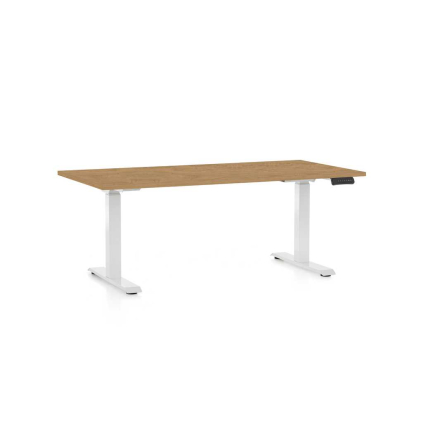 Výškovo nastaviteľný stôl OfficeTech D, 160 x 80 cm, biela podnož, dub kamenný