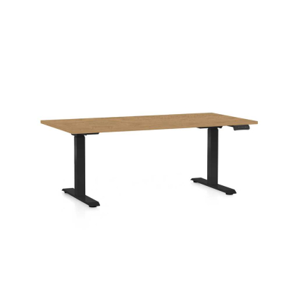Výškovo nastaviteľný stôl OfficeTech D, 160 x 80 cm, čierna podnož, dub kamenný