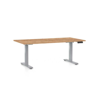 Výškovo nastaviteľný stôl OfficeTech D, 160 x 80 cm, sivá podnož, dub kraft