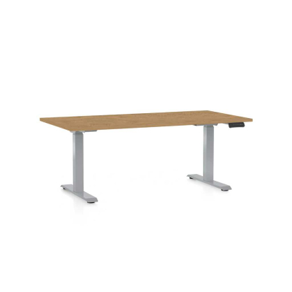 Výškovo nastaviteľný stôl OfficeTech D, 160 x 80 cm, sivá podnož, dub kamenný