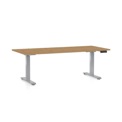 Výškovo nastaviteľný stôl OfficeTech D, 180 x 80 cm, sivá podnož, dub kamenný