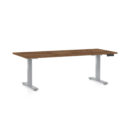 Výškovo nastaviteľný stôl OfficeTech D, 180 x 80 cm, sivá podnož, dub silverjack