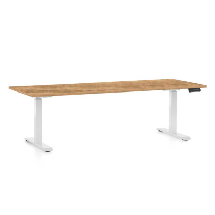 Výškovo nastaviteľný stôl OfficeTech D, 200 x 80 cm, biela podnož, dub zlatý