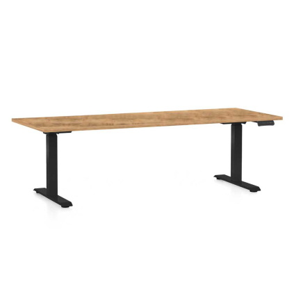 Výškovo nastaviteľný stôl OfficeTech D, 200 x 80 cm, čierna podnož, dub zlatý
