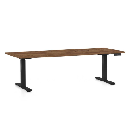 Výškovo nastaviteľný stôl OfficeTech D, 200 x 80 cm, čierna podnož, dub silverjack