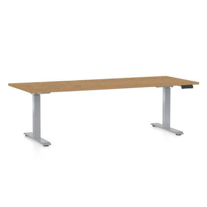 Výškovo nastaviteľný stôl OfficeTech D, 200 x 80 cm, sivá podnož, dub kamenný