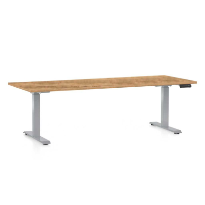 Výškovo nastaviteľný stôl OfficeTech D, 200 x 80 cm, sivá podnož, dub zlatý