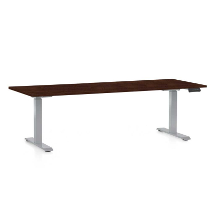 Výškovo nastaviteľný stôl OfficeTech D, 200 x 80 cm, sivá podnož, wenge