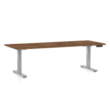 Výškovo nastaviteľný stôl OfficeTech D, 200 x 80 cm, sivá podnož, dub silverjack