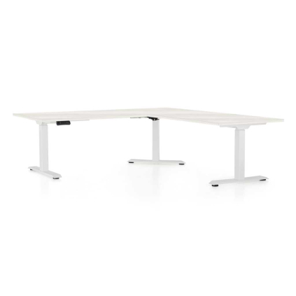 Výškovo nastaviteľný stôl OfficeTech Angle, 180 x 200 cm, biela podnož, biely jaseň