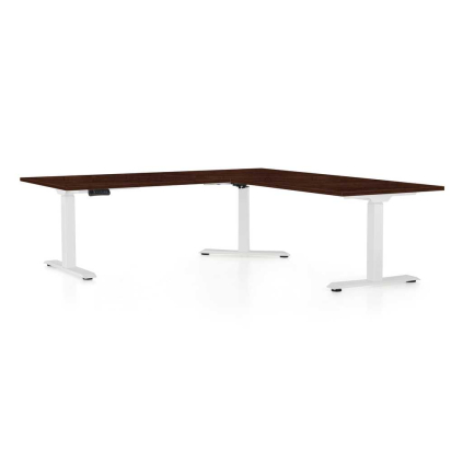 Výškovo nastaviteľný stôl OfficeTech Angle, 180 x 200 cm, biela podnož, wenge