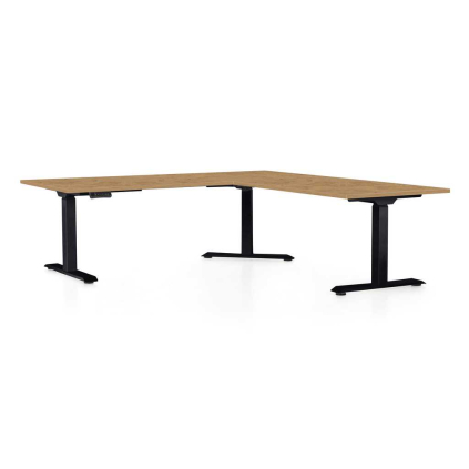 Výškovo nastaviteľný stôl OfficeTech Angle, 180 x 200 cm, čierna podnož, dub kamenný