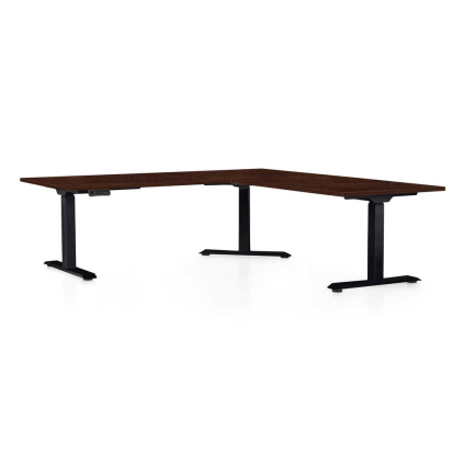 Výškovo nastaviteľný stôl OfficeTech Angle, 180 x 200 cm, čierna podnož, wenge