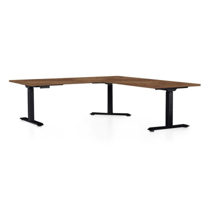 Výškovo nastaviteľný stôl OfficeTech Angle, 180 x 200 cm, čierna podnož, dub silverjack
