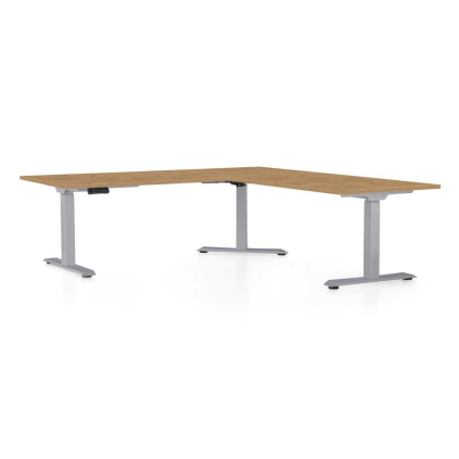 Výškovo nastaviteľný stôl OfficeTech Angle, 180 x 200 cm, sivá podnož, dub kamenný