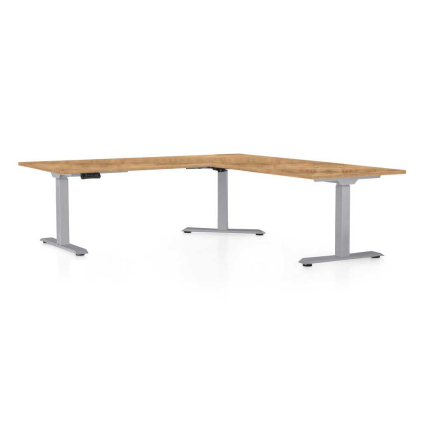 Výškovo nastaviteľný stôl OfficeTech Angle, 180 x 200 cm, sivá podnož, dub zlatý