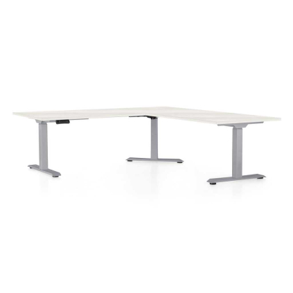Výškovo nastaviteľný stôl OfficeTech Angle, 180 x 200 cm, sivá podnož, biely jaseň