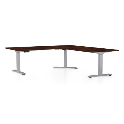 Výškovo nastaviteľný stôl OfficeTech Angle, 180 x 200 cm, sivá podnož, wenge