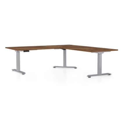 Výškovo nastaviteľný stôl OfficeTech Angle, 180 x 200 cm, sivá podnož, dub silverjack