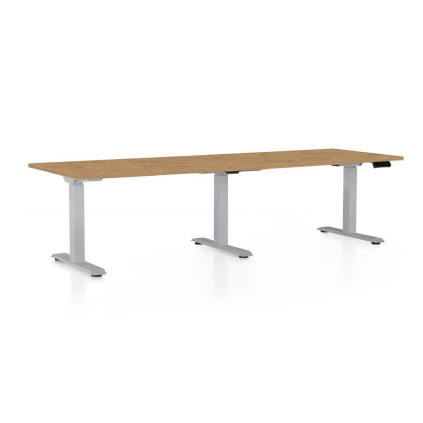 Výškovo nastaviteľný stôl OfficeTech Long, 240 x 80 cm, sivá podnož, dub kamenný