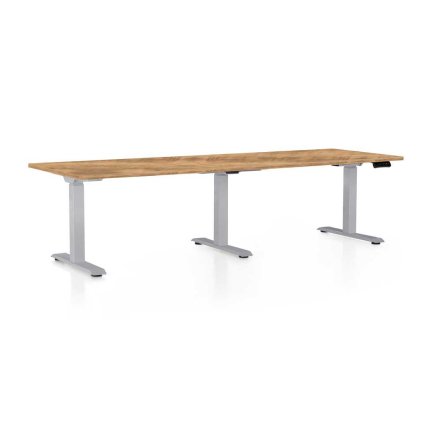 Výškovo nastaviteľný stôl OfficeTech Long, 240 x 80 cm, sivá podnož, dub zlatý