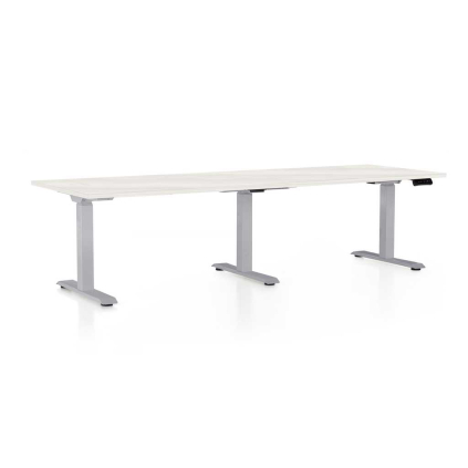 Výškovo nastaviteľný stôl OfficeTech Long, 240 x 80 cm, sivá podnož, biely jaseň