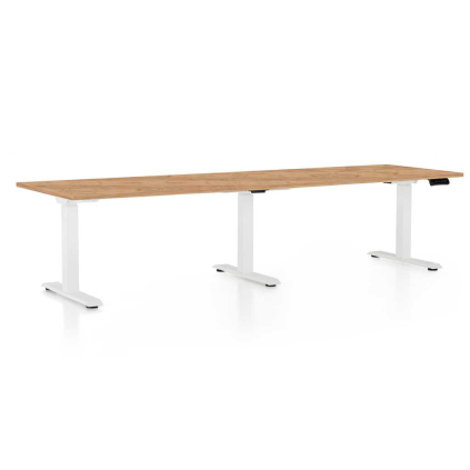 Výškovo nastaviteľný stôl OfficeTech Long, 260 x 80 cm, biela podnož, dub kraft