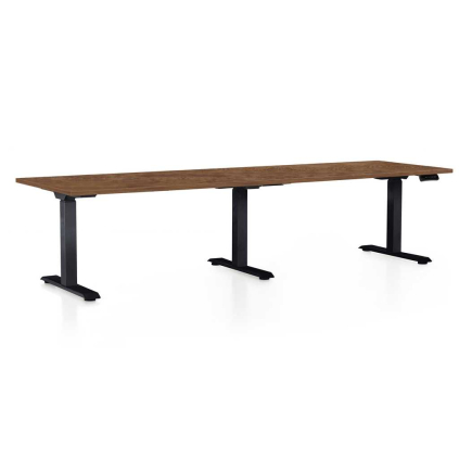 Výškovo nastaviteľný stôl OfficeTech Long, 260 x 80 cm, čierna podnož, dub silverjack