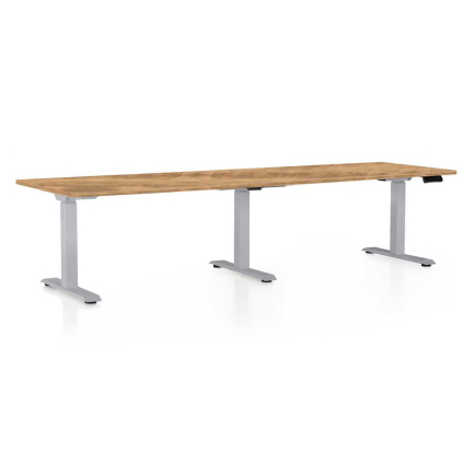 Výškovo nastaviteľný stôl OfficeTech Long, 260 x 80 cm, sivá podnož, dub zlatý