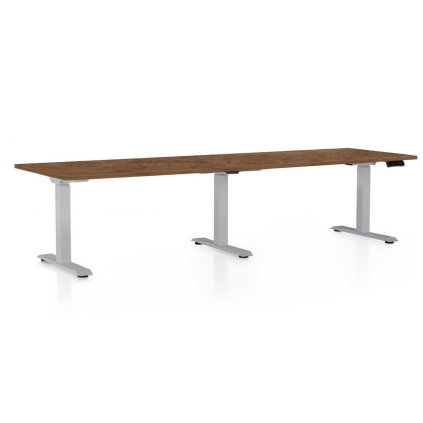 Výškovo nastaviteľný stôl OfficeTech Long, 260 x 80 cm, sivá podnož, dub silverjack