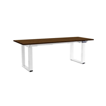 Výškovo nastaviteľný stôl OfficeTech Strong 200 x 80 cm, biela podnož, orech