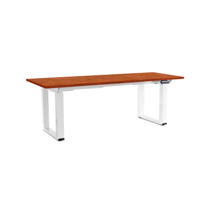 Výškovo nastaviteľný stôl OfficeTech Strong 200 x 80 cm, biela podnož, čerešňa
