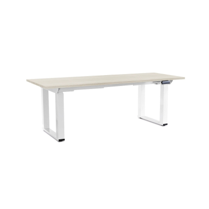 Výškovo nastaviteľný stôl OfficeTech Strong 200 x 80 cm, biela podnož, biely jaseň