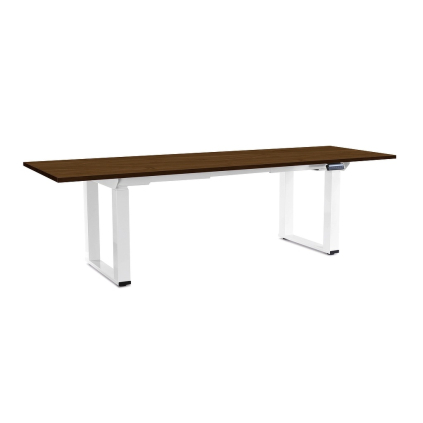 Výškovo nastaviteľný stôl OfficeTech Strong 240 x 80 cm, biela podnož, orech