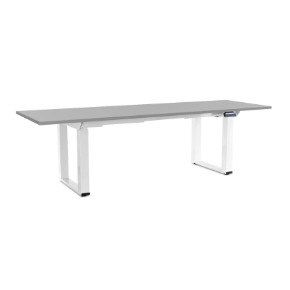 Výškovo nastaviteľný stôl OfficeTech Strong 240 x 80 cm, biela podnož, svetlo sivá