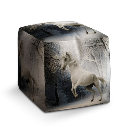 Taburet Cube biely kôň, sivá