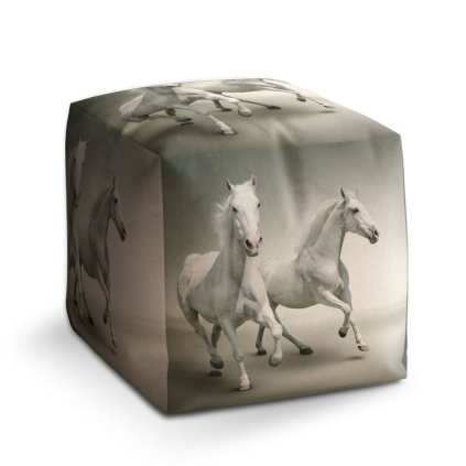 Taburet Cube dvaja bieli kone, sivá