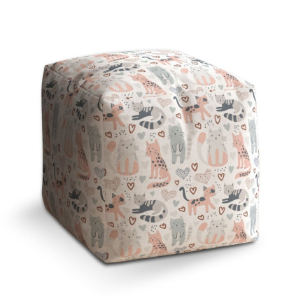 Taburet Cube maľované mačičky, farebná