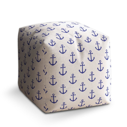 Taburet Cube modré kotvy, biela / modrá