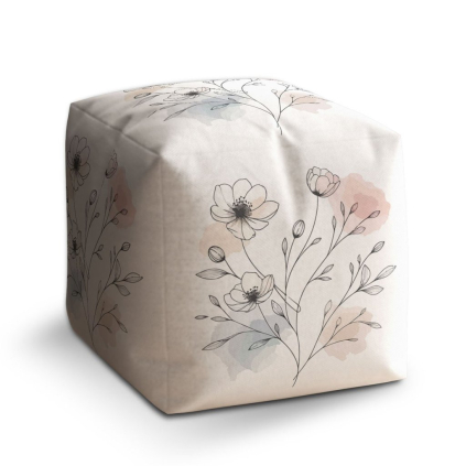 Taburet Cube kvetinová línia, krémová