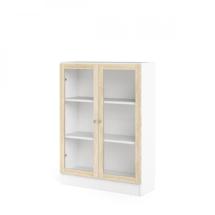 Skriňa Bask 79 x 28,3 x 107,2 cm, dvere sklo, biela / dub sonoma